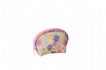Zippered mesh compartment pink printing flower cosmetic bag