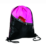 Drawsting double as backpack straps pink black beach bag